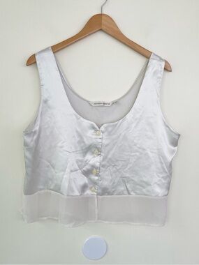 Vintage Victoria’s Secret Silky Front Button Crop Tank Top White Ivory L Large